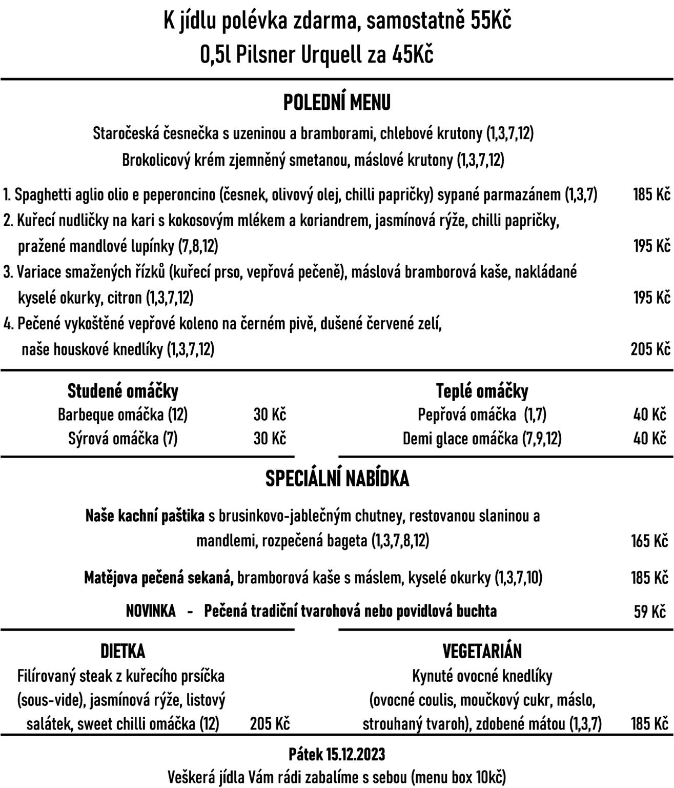 Polední menu U Matěje Kotrby
